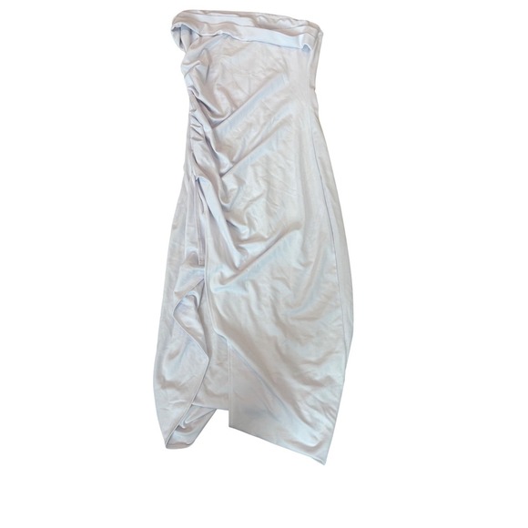 White Strapless Dress Ruched Bodycon Cocktail Party Dress - Picture 2 of 5